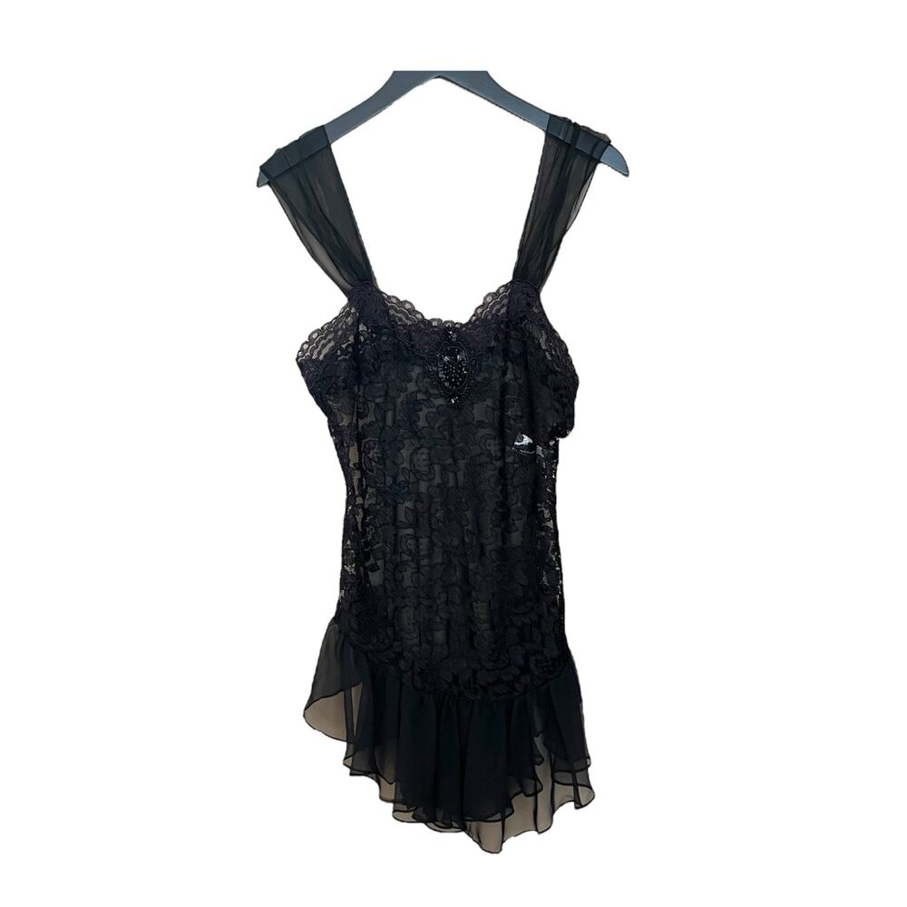 Intimate Concepts by Terry Russo Vintage Black Sheer Lace Lingerie Dress Small